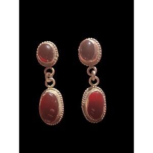 Sterling Silver Red Stone Dangle Earrings 925 Southwestern style